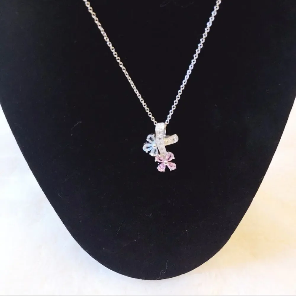 Sterling Silver Multi Crystals Flowers Necklace